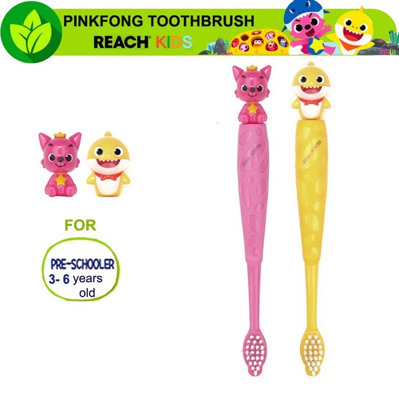 Bàn chải đánh răng Hàn Quốc cho trẻ em từ 3-6 tuổi Reach Kids Pinkfong (Combo 2 chiếc) - hãng LG - gồm 2 màu Vàng & Hồng