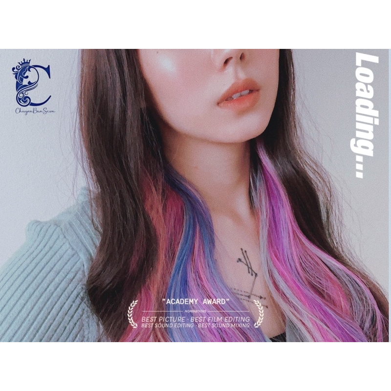 &lt;Ảnh Thật&gt; Tóc Giả Nguyên Đầu Xoăn Nhẹ Line Cầu Vồng 2190