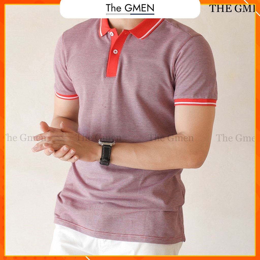 Áo Detail Polo Shirt nam The GMEN thiết họa tiết ngang, cotton thoáng mát