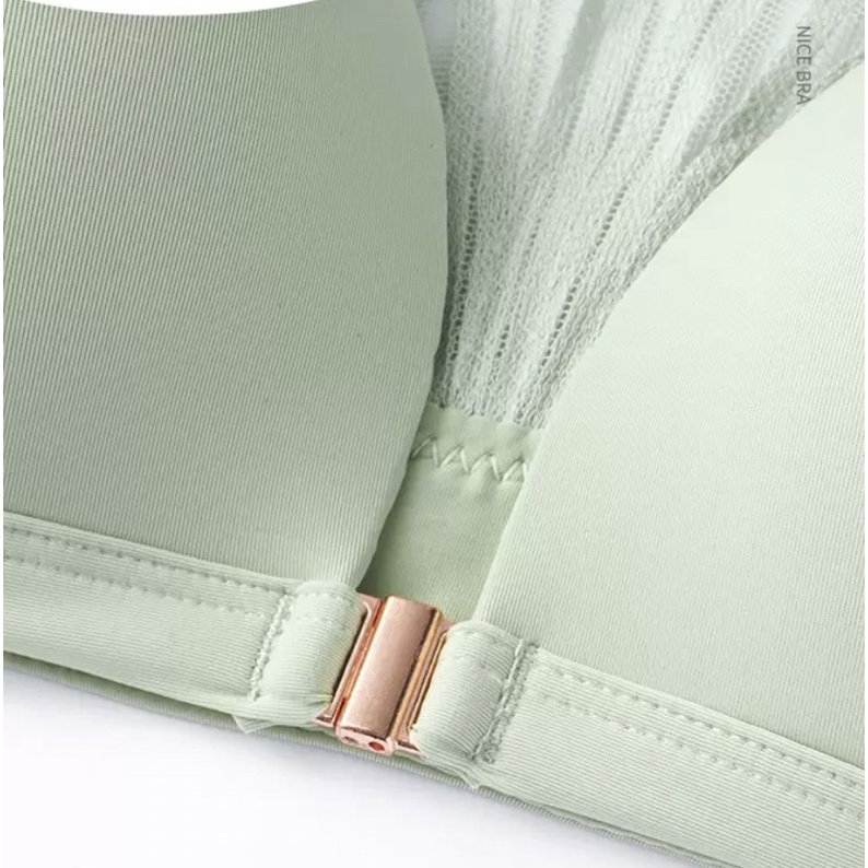 Áo ngực cài trước không gọng mút mỏng màu trơn phối ren dây chéo thoải mái CT13