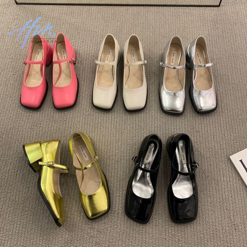 Giày Cao Gót 2022 Mũi Vuông Gót Vừa Dày Kiểu Pháp Thời Trang Mùa Hè Hàng Mới