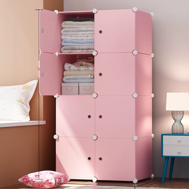 Tủ nhựa lắp ghép 8 ô size to sâu 47cm Màu hồng phấn đựng quần áo đẹp
