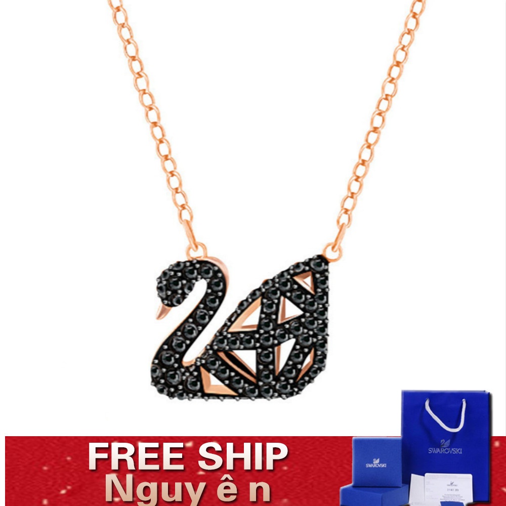 FREE SHIP Dây Chuyền Nữ Swarovski FACET SWAN Thiên nga đen rỗng thời trang Necklace Crystal FASHION cá tính Trang sức trang sức đeo THỜI TRANG