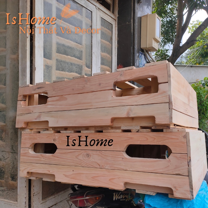 Giường Pallet Gỗ Thông 3 Tầng Đố Khuyết Cao 30cm