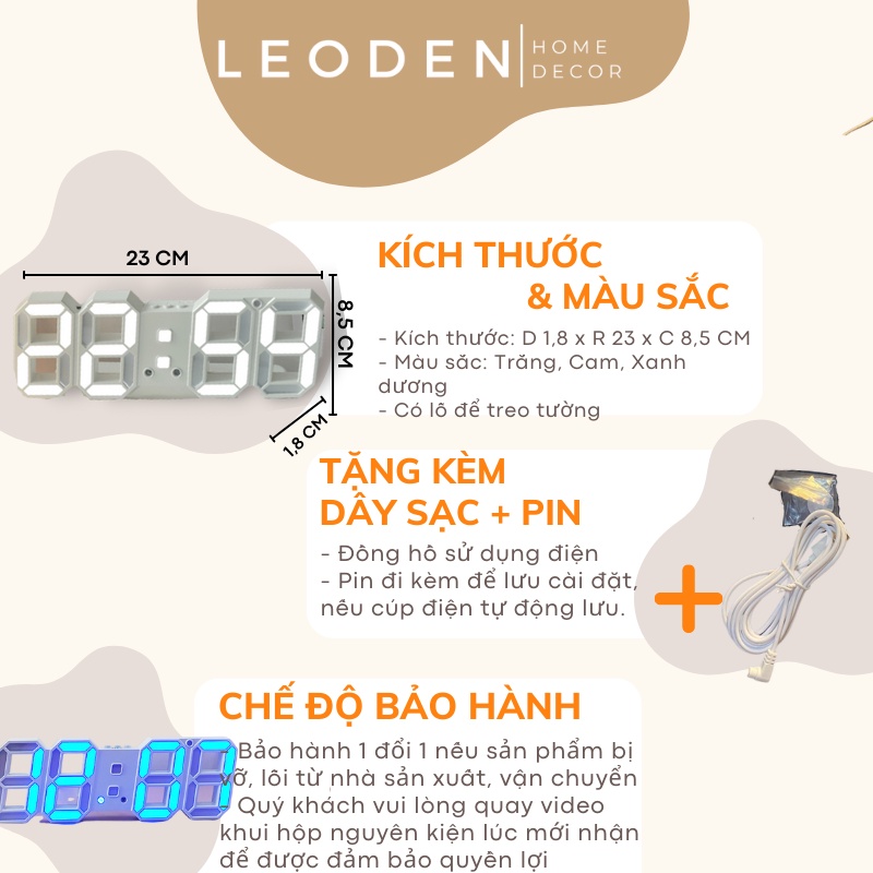Đồng hồ led để bàn 3d thông minh có báo thức, đồng hồ trang trí phòng ngủ - LEODEN Decor