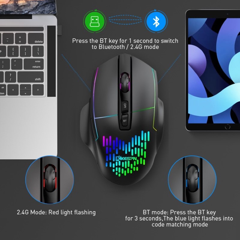 Chuột led gaming không dây X11 -  Bluetooth + Wireless 2.4G - Pin sạc cổng typeC - Chống ồn - chống mỏi cổ tay