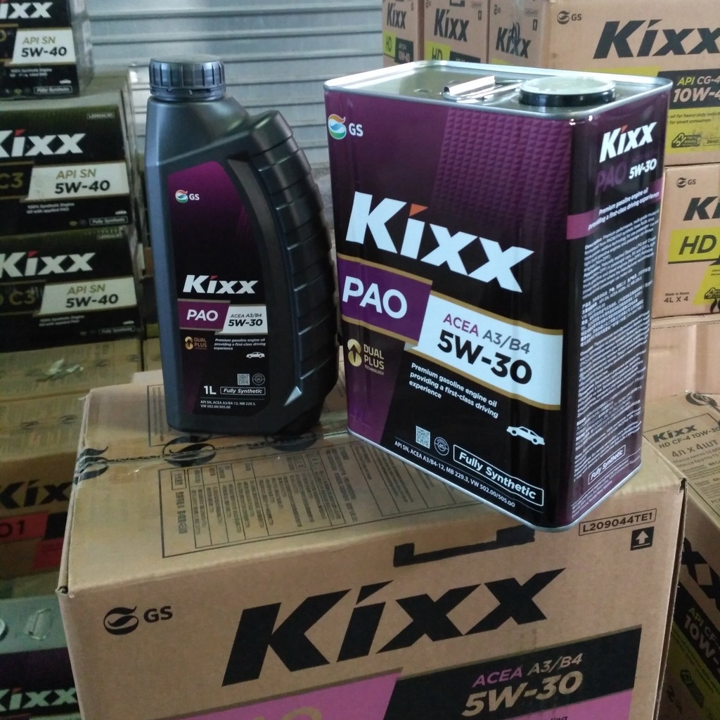 { KOREA } Dầu Nhớt Cao Cấp KIXX PAO A3/B4 5W-40 Fully 4 Lít - Chuyên Dụng Cho Máy Xăng