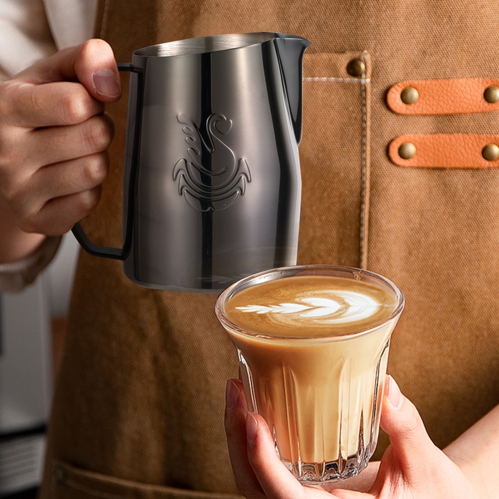 JIBBI Swan Coffee Frothing Pitcher Jug Hồng dày 450ML Ca Đánh Sữa