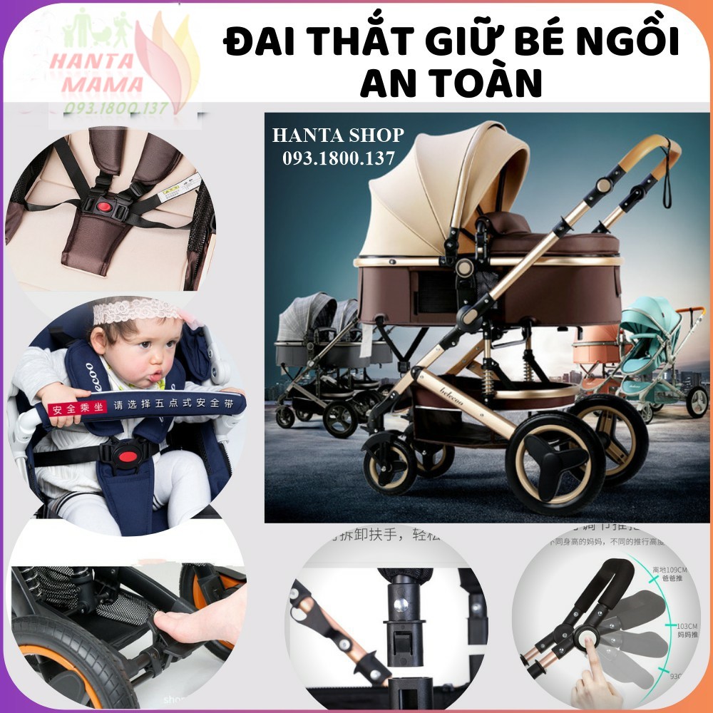 [Free Ship] Xe đẩy cho bé Belecoo A10, xe nôi gấp gọn 2 chiều có mái che cho bé từ sơ sinh-3 tuổi chịu lực 25kg