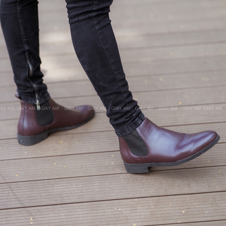 [Giày da chống nhăn][Tặng tất khử mùi] Giày Chelsea boot nâu trơn tăng chiều cao 4cm | BigBuy360 - bigbuy360.vn