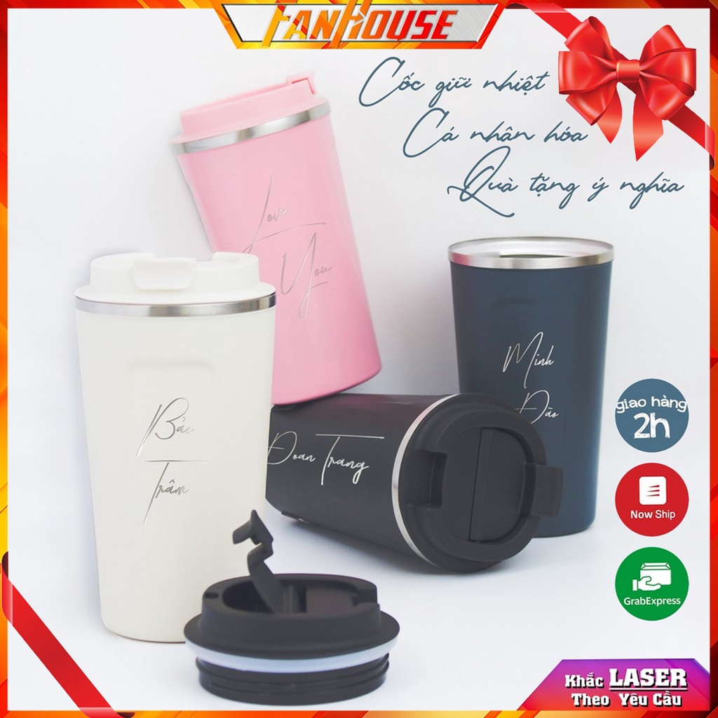 Bình giữ nhiệt 510ml khắc tên theo yêu cầu, cốc giữ nhiệt 8-12h Fan House inox 304 vỏ chống xước, quà sinh nhật cho nam