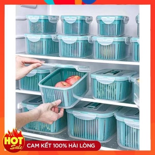 Bộ 5 hộp nhựa đựng thực phẩm để tủ lạnh 2 lớp bao gồm rổ bên trong hộp kèm nắp đậy đủ kích cỡ