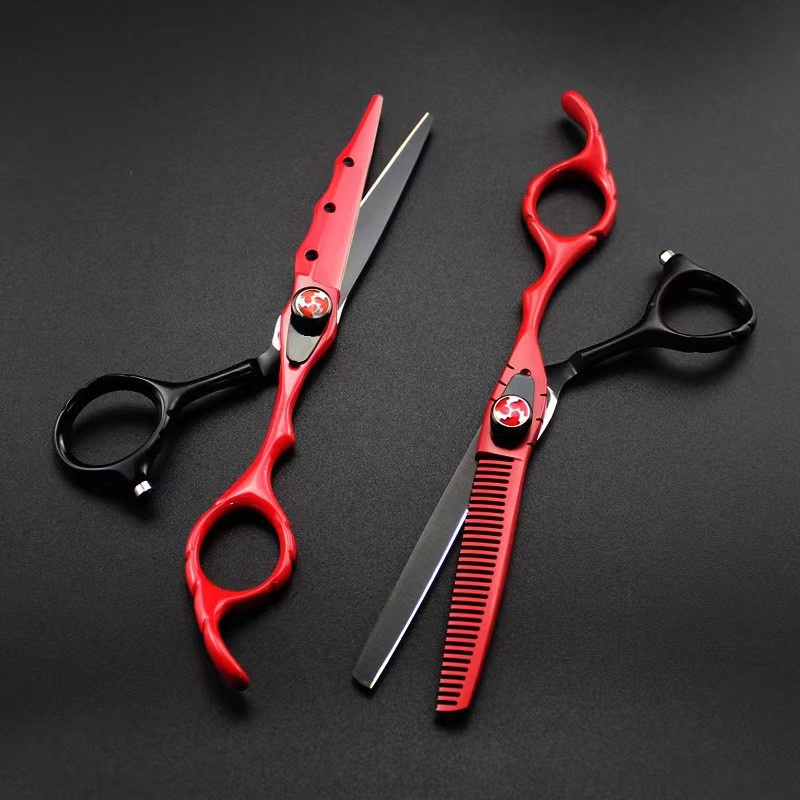 6.0 inch Bộ kéo cắt tóc Nhật Bản cao cấp màu đen đỏ với máy cạo râu,DÙng cho Salon - Barber Shop Kéo làm tóc chuyên nghiệp