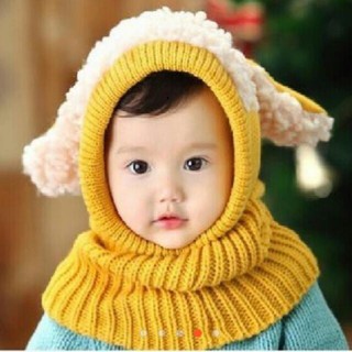 Mũ Len Kín Đầu Bịt Tai Liền Khăn Cho Bé