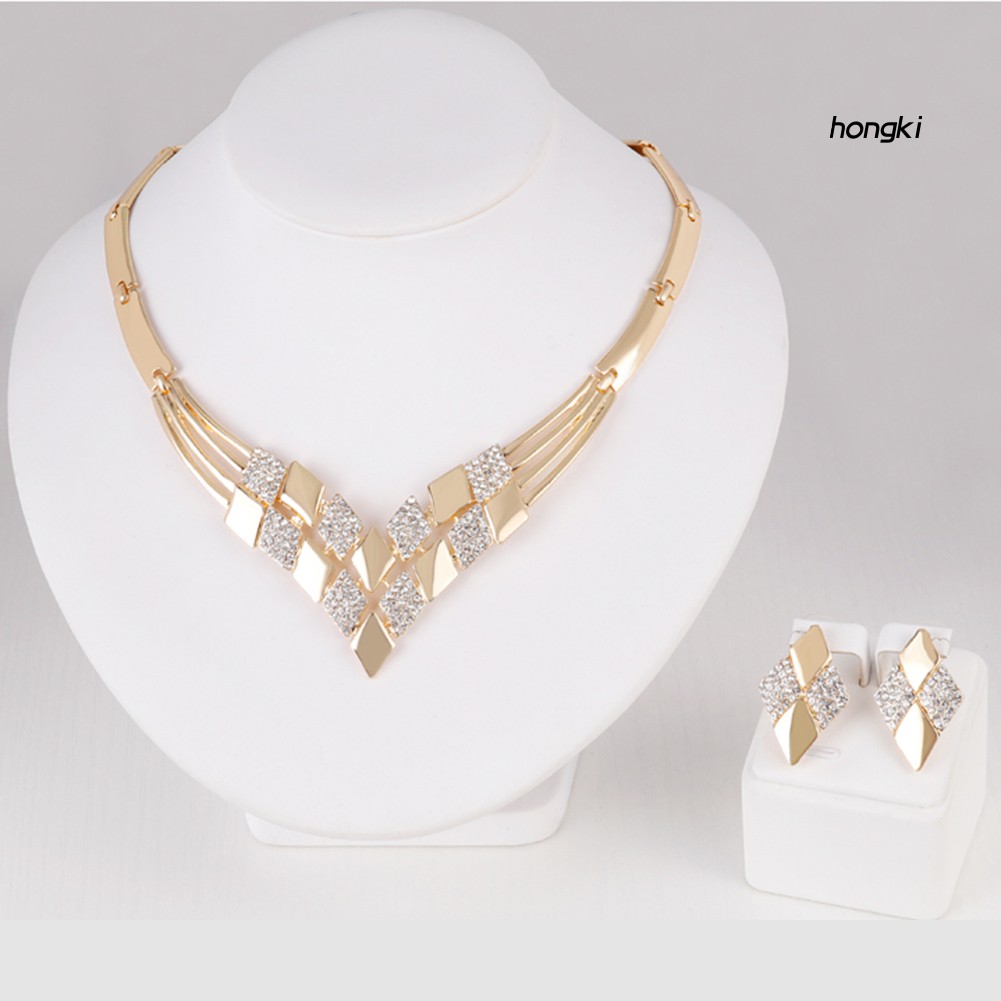 (Hàng Mới Về) Bộ vòng cổ + Bông Tai Mạ Vàng Đính Kim Cương Giả Sang Trọng Cho Nữ