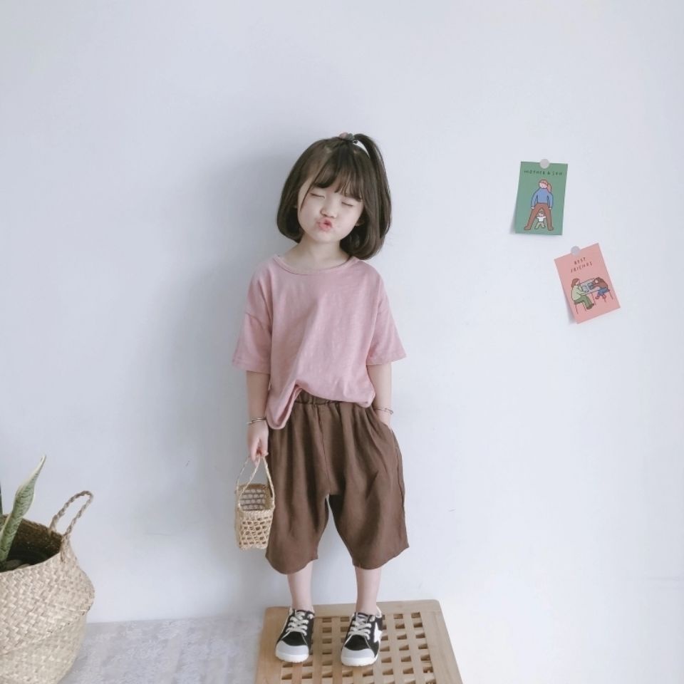 [Babycat Hàng Có Sẵn Bộ Áo + Quần Dài Vải Lanh Cotton Thoáng Khí Phong Cách Nhật Hàn Nhật Bản Thời Trang Mùa Hè Cho Bé Trai Và Bé Gái