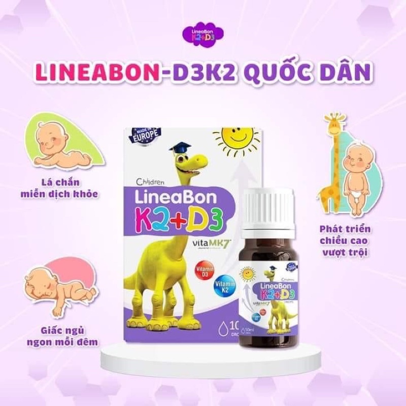 Vitamin D3K2 Lineabone Châu Âu cho bé cao lớn và ngủ ngon giấc