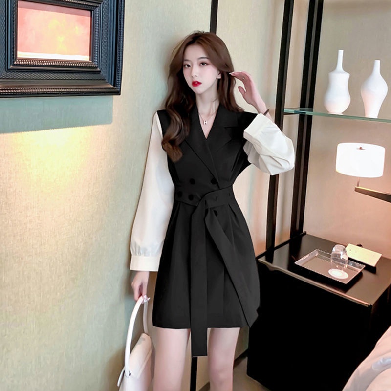 IELGY Đầm Cổ Vest Phong Cách Pháp Thời Trang Cho Nữ