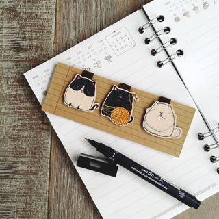 Set 3 Bookmark Gỗ Nam Châm Mèo Đen Trắng