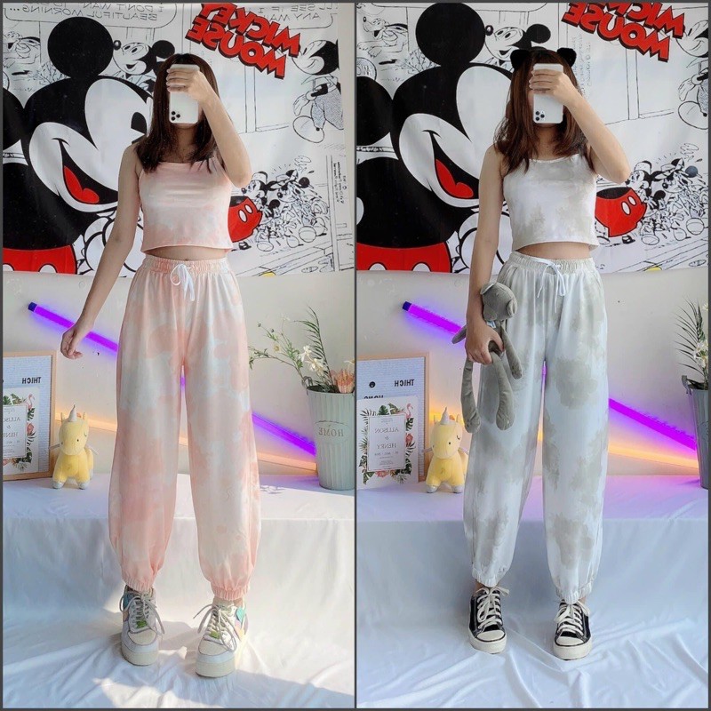 Set Áo CropTop Hai Dây-Jogger Pant Loang Màu Ảnh Thật