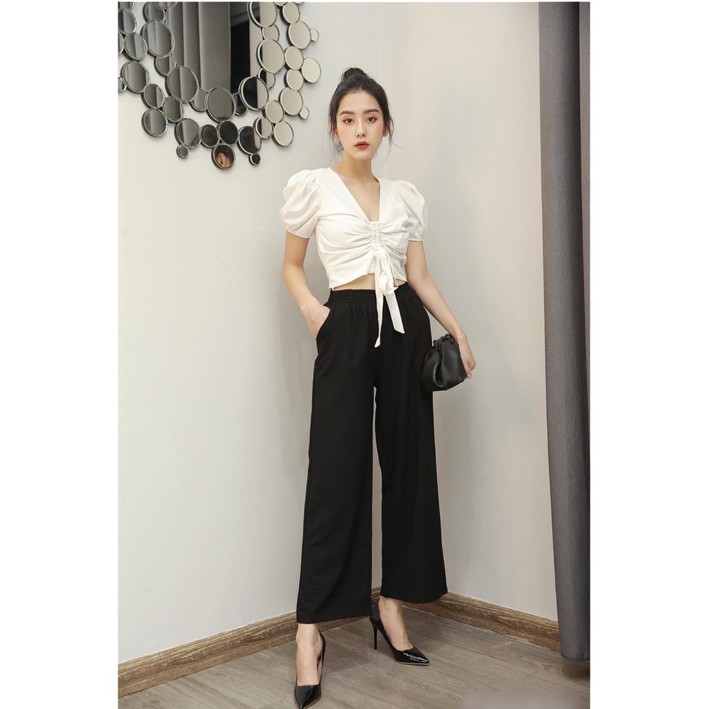 Set 2 món áo rút dây quần suông cao cấp - Bộ đũi rút ngực quần dài   | BigBuy360 - bigbuy360.vn