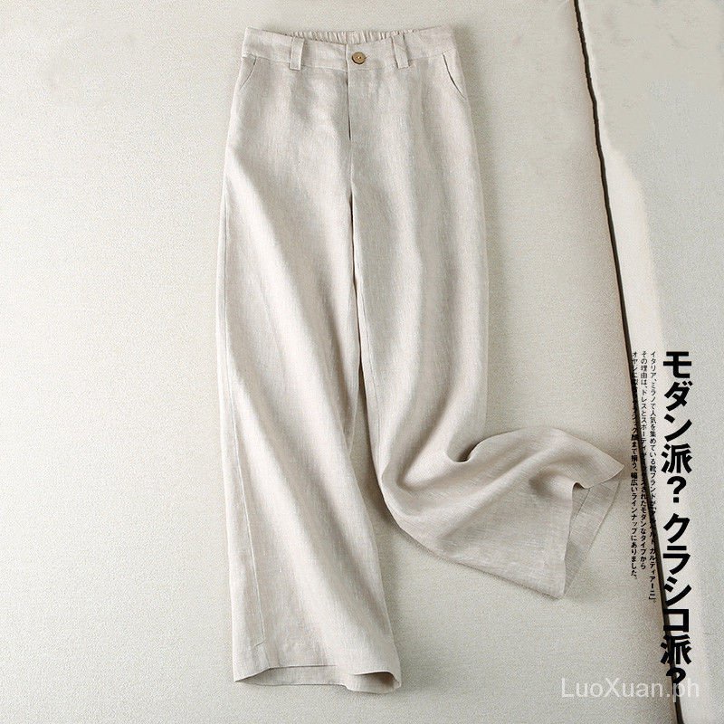 Quần Dài Cotton Lanh Ống Rộng Lưng Thun Co Giãn Thời Trang Cho Nữ