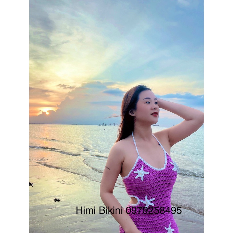 ĐẦM LEN MÓC ĐỦ MÀU NGỌC MẶC - sẵn màu tím  - BIKINI LEN