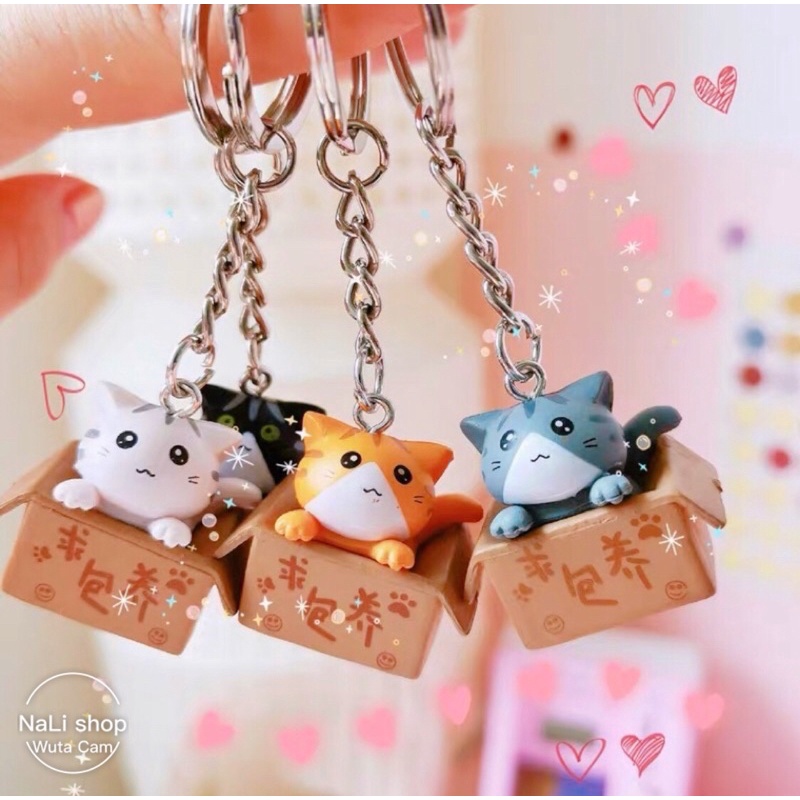 MÓC KHOÁ MÈO CON TRONG HỘP CARTON, cute dễ thương