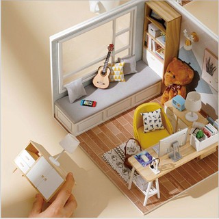 Mô hình nhà gỗ DIY - Phòng học ( tặng kèm quà tặng keo, nhíp, mica)