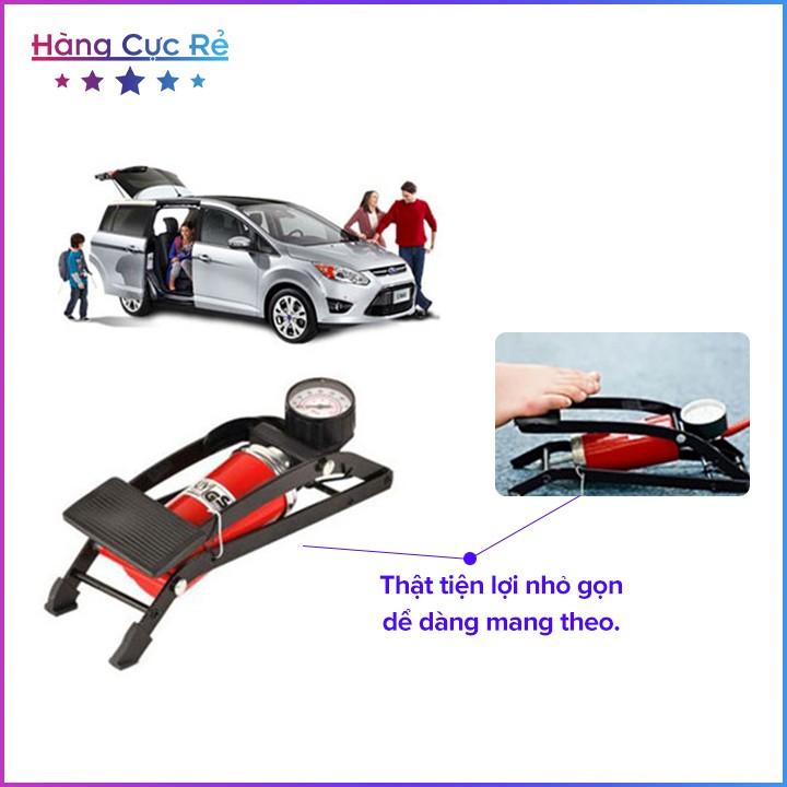 Đồ bơm bánh xe bằng chân tiện lợi Freeship Đồ bơm lốp 1 xi lanh có đồng hồ đo áp suất - Shop Hàng Cực Rẻ