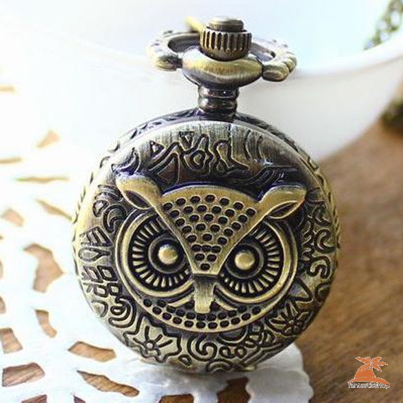 Đồng Hồ Quả Quýt Chạm Khắc Hình Cú Mèo Phong Cách Retro