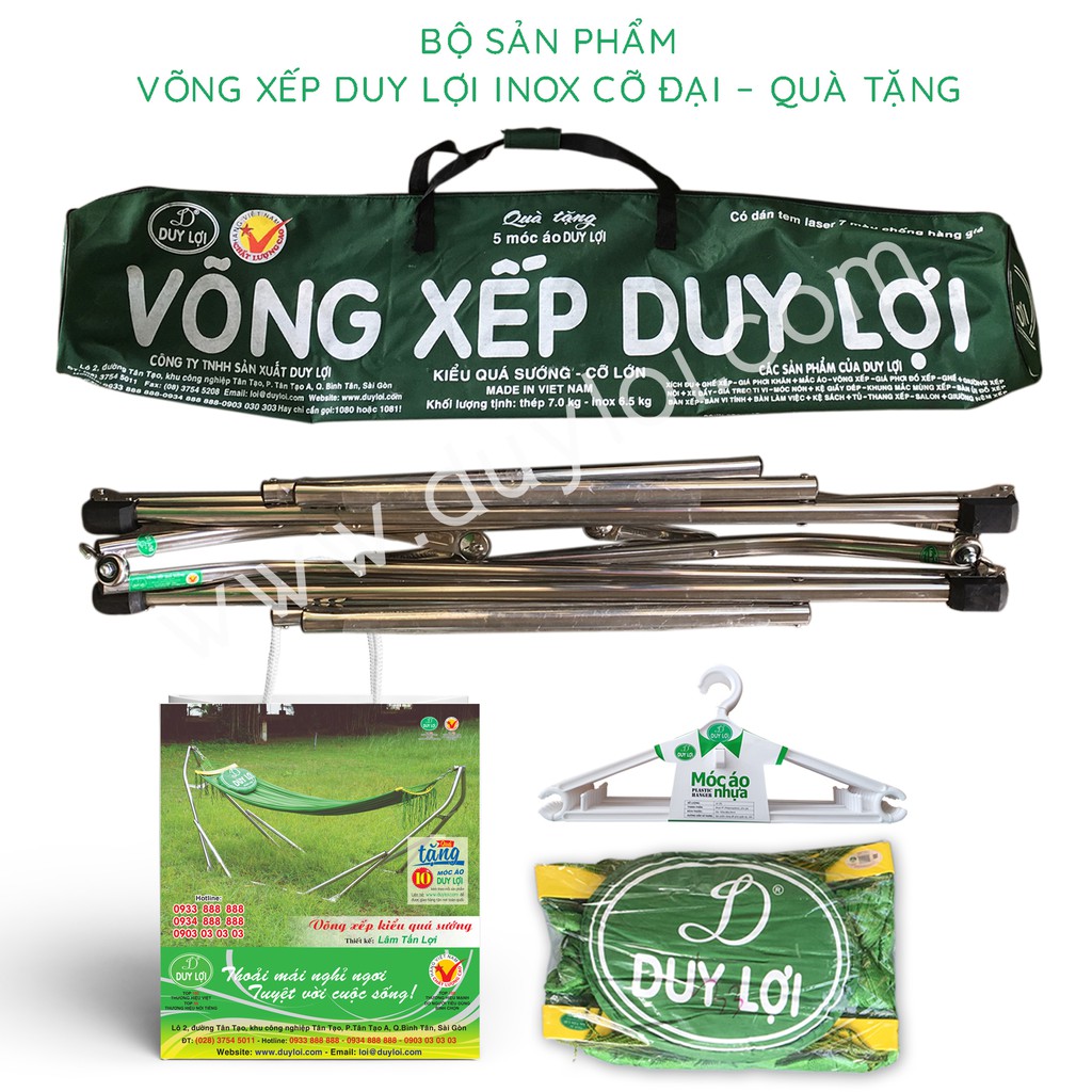 VÕNG XẾP DUY LỢI INOX CỠ ĐẠI - QUÀ TẶNG 20 MÓC ÁO