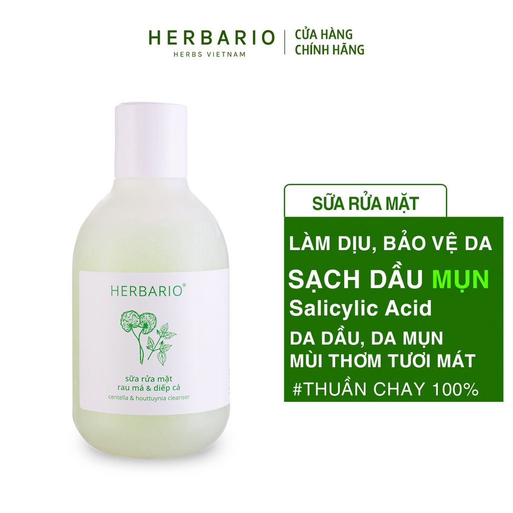 [Mã BMLT30 giảm đến 30K đơn 299K] Sữa rửa mặt Rau má & Diếp cá herbario 200ml Sạch mụn giảm dầu thuần chay | BigBuy360 - bigbuy360.vn