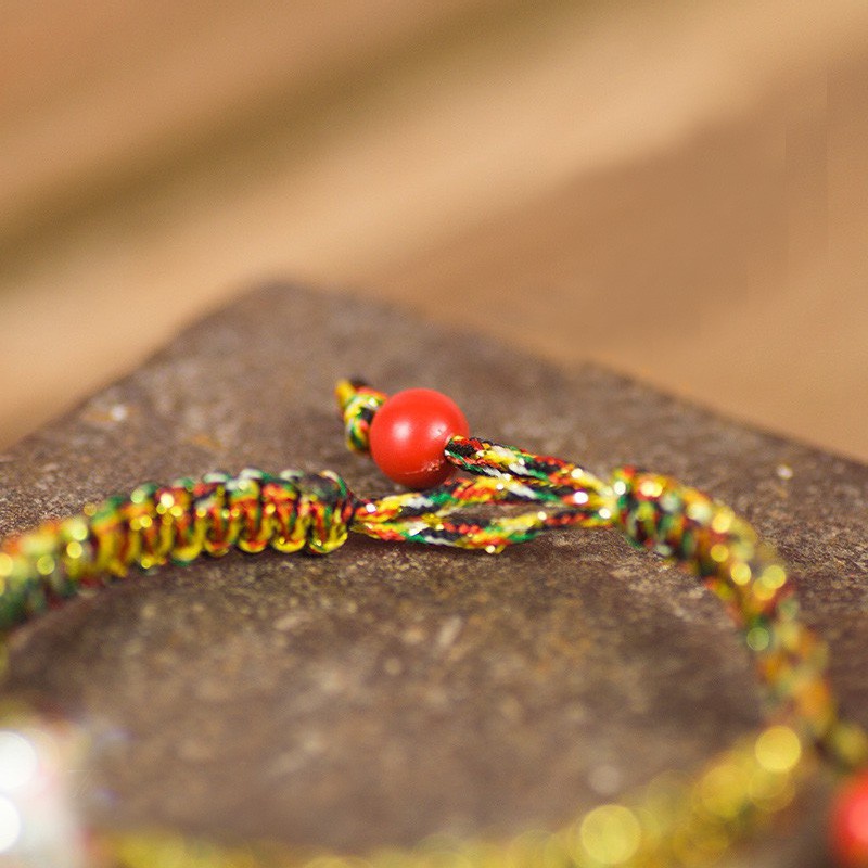 Vòng Tay Dây Vàng Đính Ngọc Nhân Tạo Rubic Dây Rút May Mắn Phong Thủy Handmade 149 Dễ Thương - Hazo