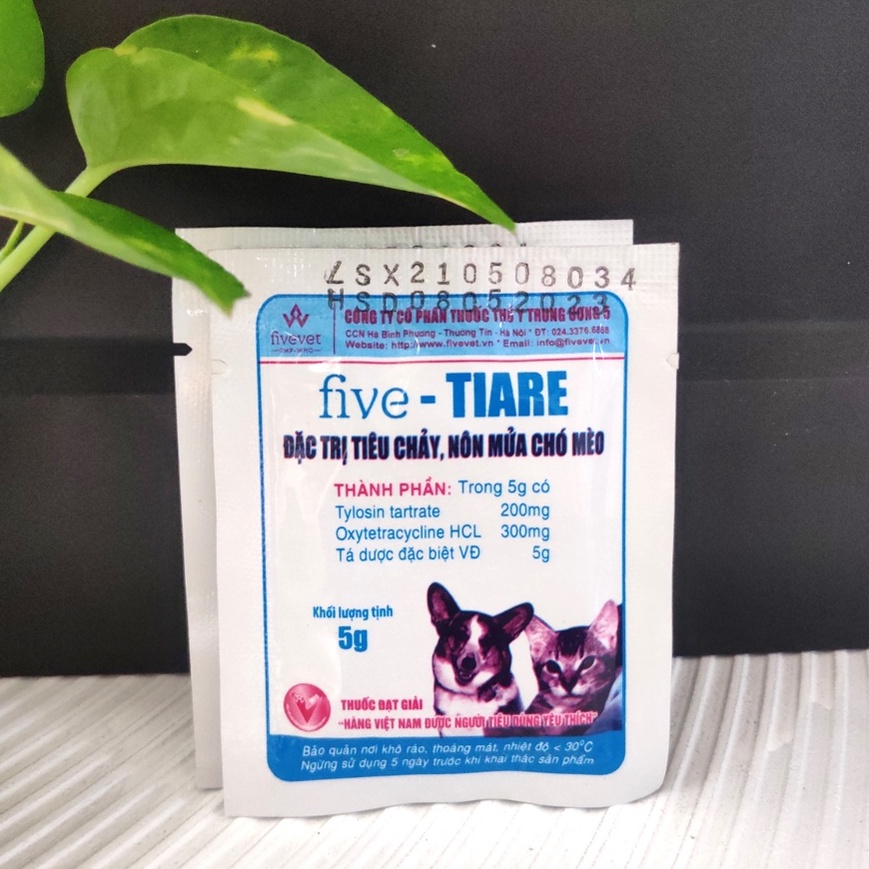 01 gói  Kháng sinh chó mèo FIVE-TIARE 5g đặc trị tiêu chảy nôn mửa cao cấp