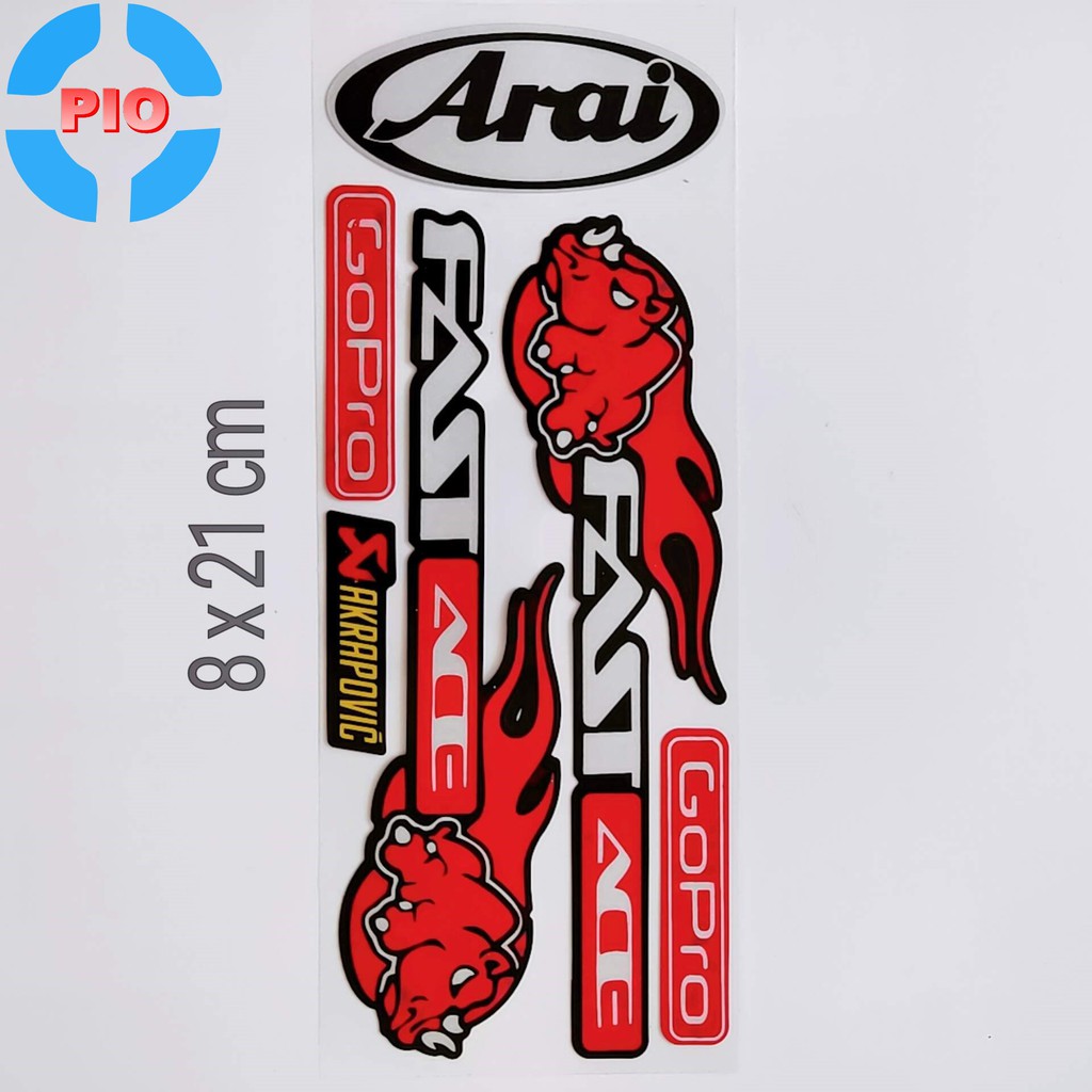 Bộ Tem Sticker Arai Phản Quang Cao Cấp Dán Xe Máy, Ô Tô, Mũ Bảo Hiểm, Chống Thấm Nước, Chống Bay Màu