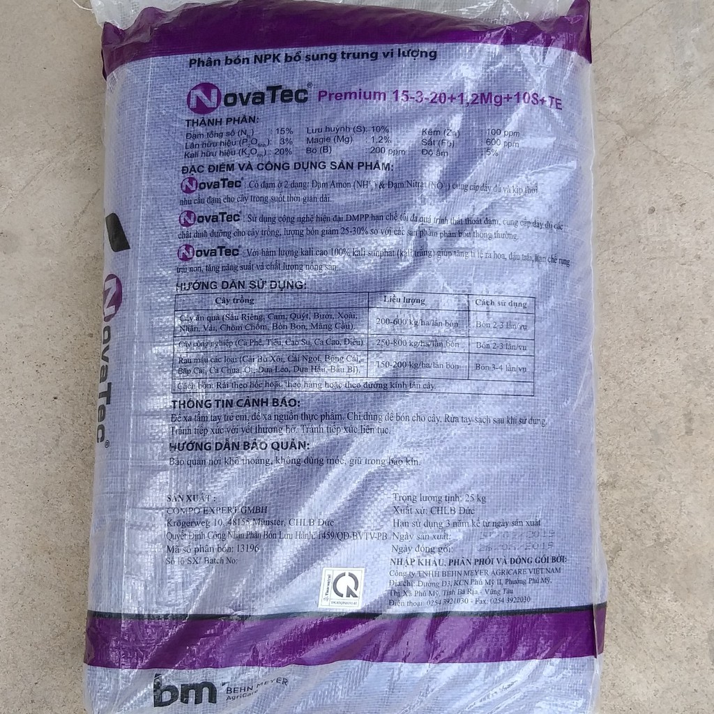 (1kg) Phân Bón NOVATEC Premium 15-3-20+TE, Nhập khẩu Đức, Công nghệ DMPP, Phân tím Đức