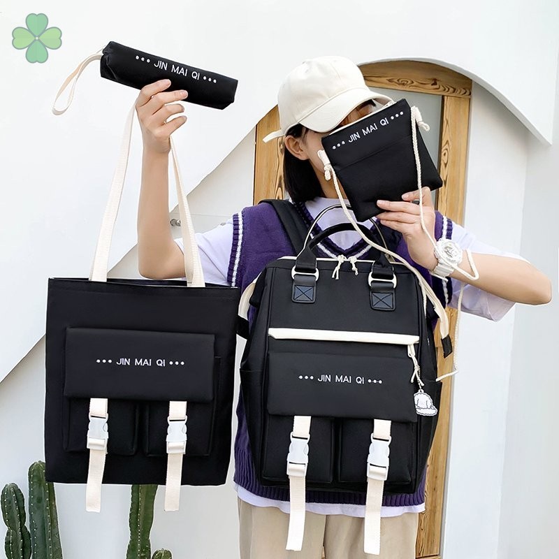 Set 4 Ba Lô Túi Ví Canvas Dễ Thương Cho Nữ