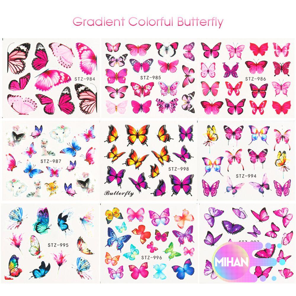 [Hàng mới về] Miếng dán trang trí móng tay tự dính hình bướm màu lam / đen bắt mắt cho nữ