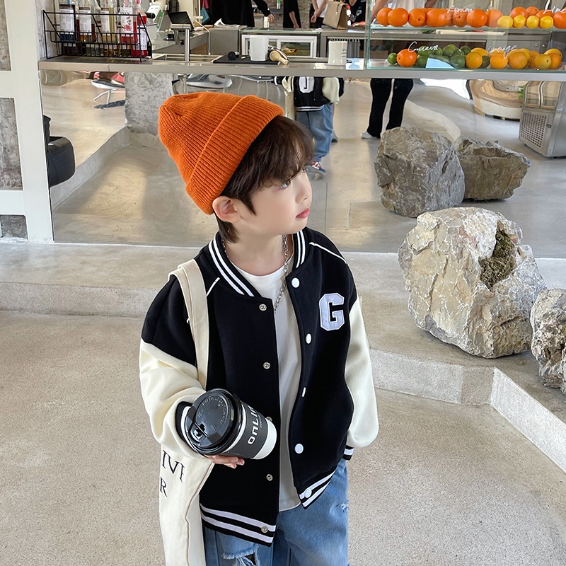 Áo khoác bóng chày BXPB 100170 dài tay dáng rộng phong cách Hàn Quốc thời trang mùa thu cho bé trai 3-15 tuổi