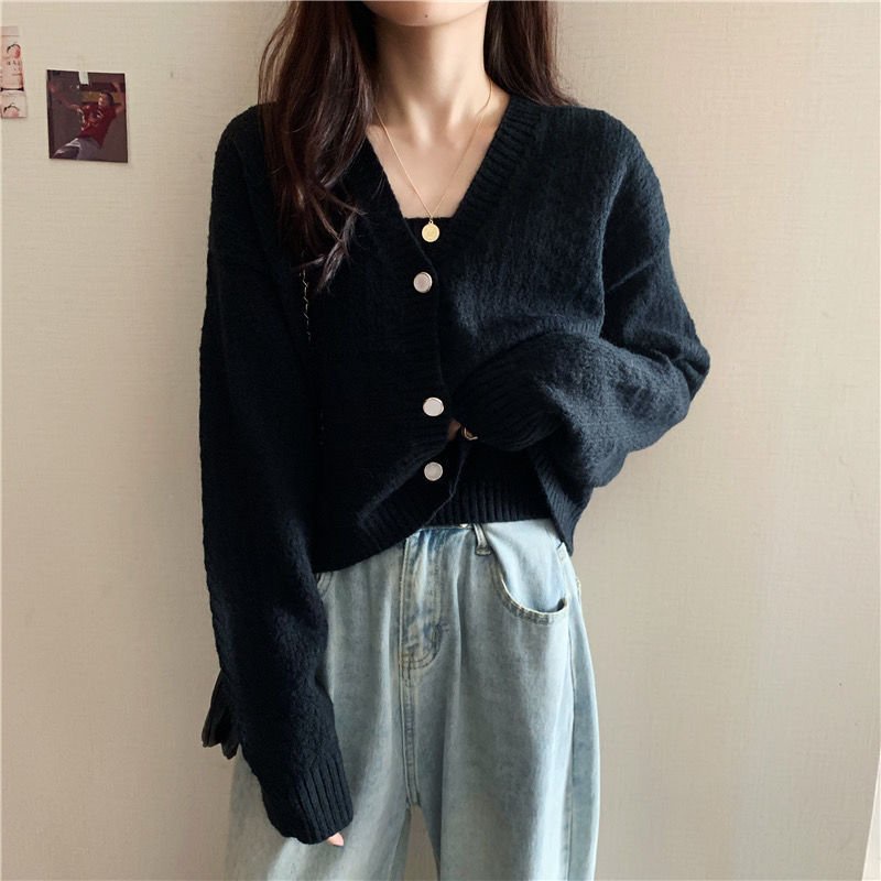 Set áo khoác cardigan chất lên lông cừu mềm tay dài kèm áo 2 dây phong cách Nhật bản | BigBuy360 - bigbuy360.vn