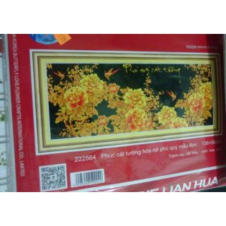 Kíp tranh thêu hoa mẫu đơn nền đen có in sẵn, tranh D