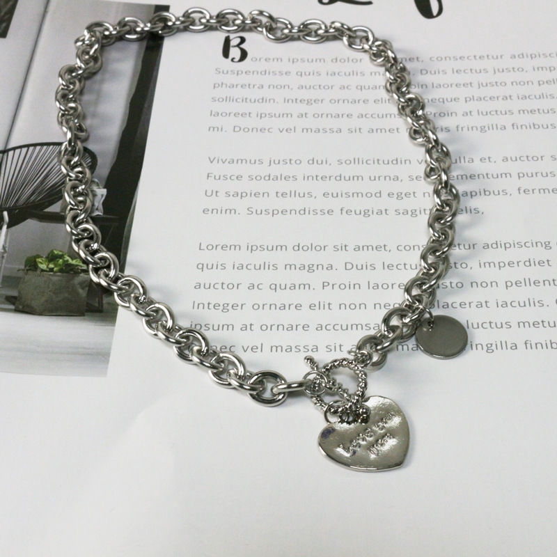 Dây chuyền ngắn bằng thép không gỉ hình trái tim và chữ I Love phong cách hip hop