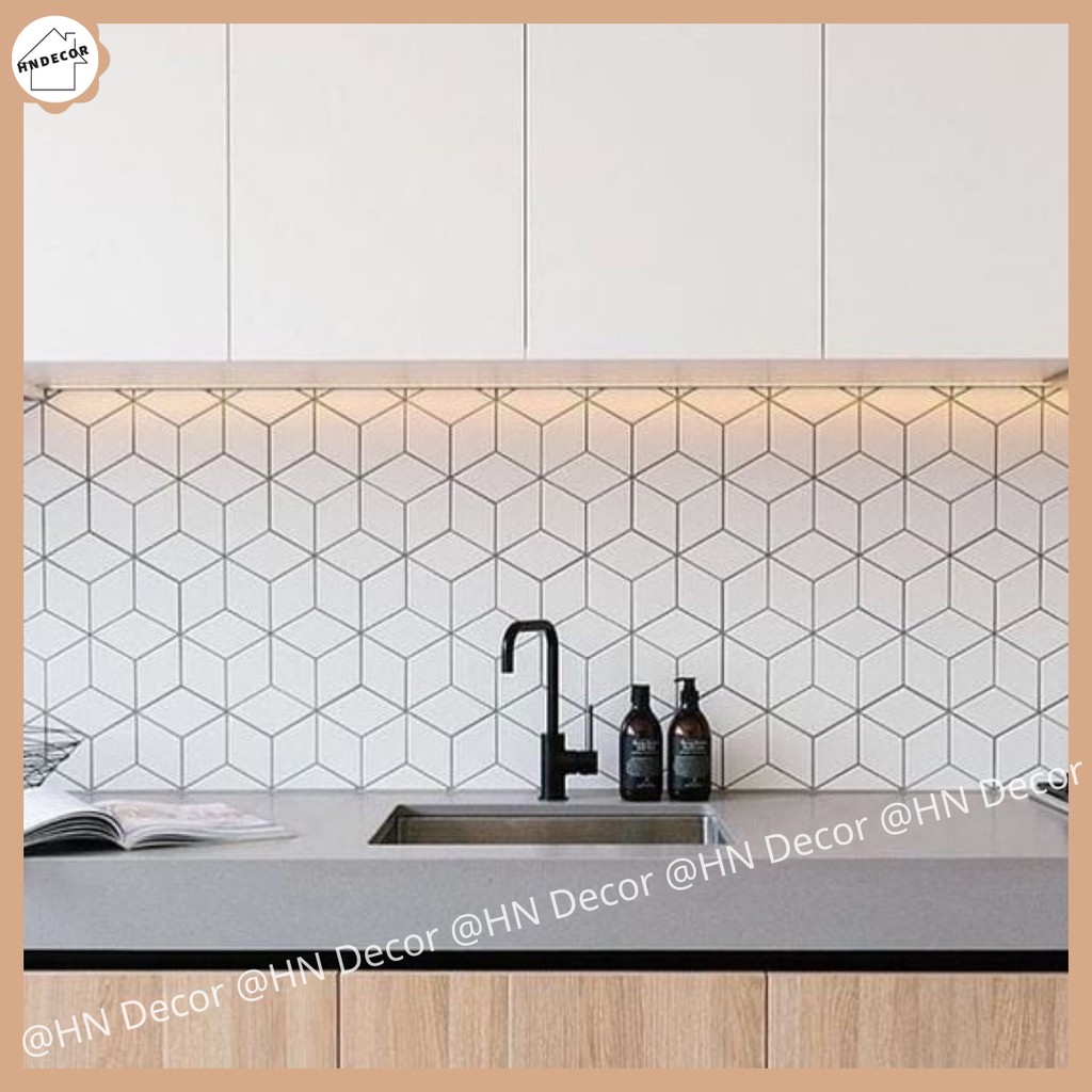 Decal lục giác màu trắng Kích thước khổ 100x60cm - Decal lục giác dán bếp, toilet chống thấm - HN Decor