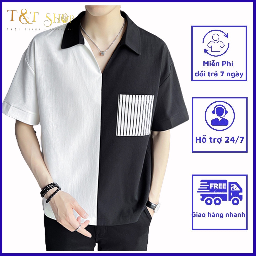 Áo sơ mi tay lỡ nam trẻ trung Thích hợp với mùa hè-H63