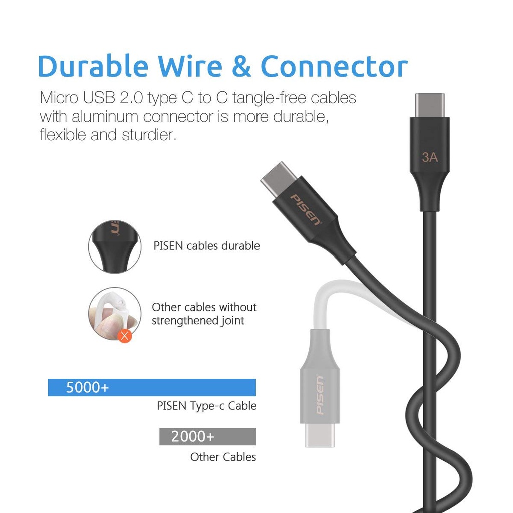 Cáp 2 đầu dương USB TYPE C dài 1m Pisen TCC04
