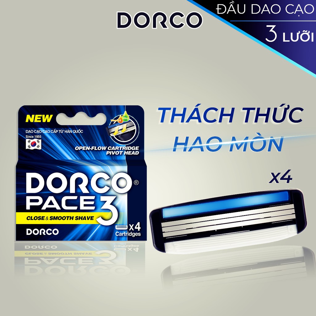 Vỉ 04 Đầu Cạo Râu 3 Lưỡi Dorco Pace 3 TRA 4040