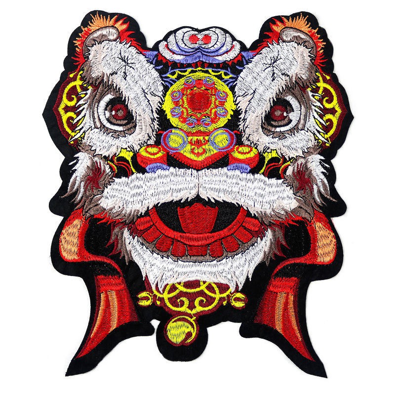 Sticker Ủi Thêu Hình Sư Tử Nhảy Múa Phong Cách Trung Hoa