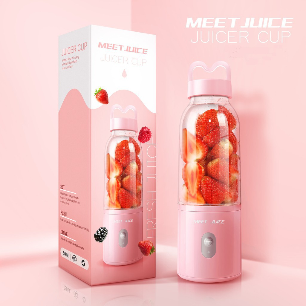 Máy Xay SinhTố Đa Năng Cầm Tay Có Qoai Mini Quả Dâu Meet Juice 3 Màu Cực Đẹp