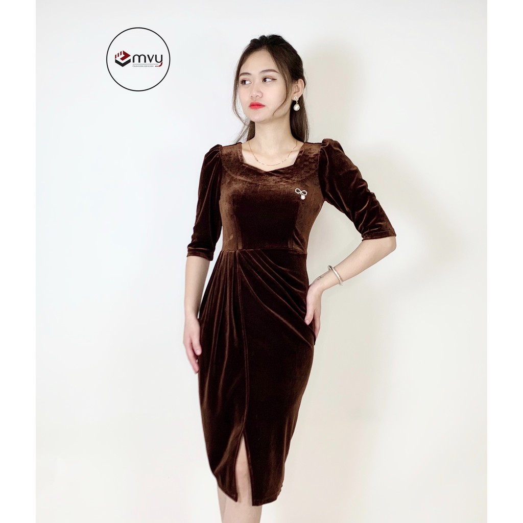 Váy body nhung tuyết ly eo tay bồng tặng kèm tag cài Emvy - K19 | BigBuy360 - bigbuy360.vn